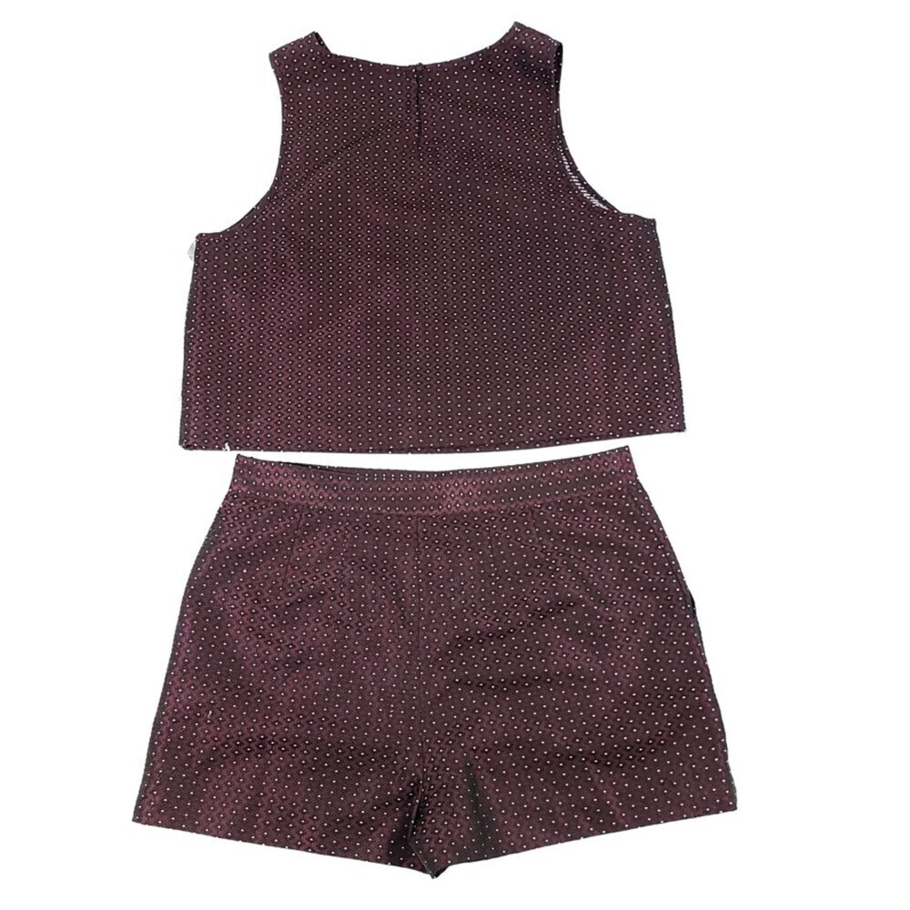 NWT Tildon Jacquard Crop Top and High Waisted Shorts Set in Burgundy Large - Picture 6 of 11
